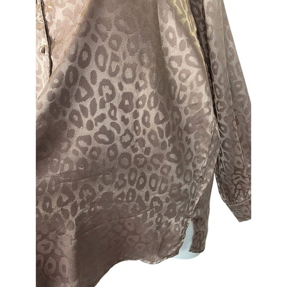 Koco & K London Y2K Leopard Jacquard Satin Blouse UK 20 US XL Taupe Gold Btn Up - Picture 10 of 11